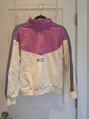 Roxy Pink and Cream Colorblock Half-Zip Pullover